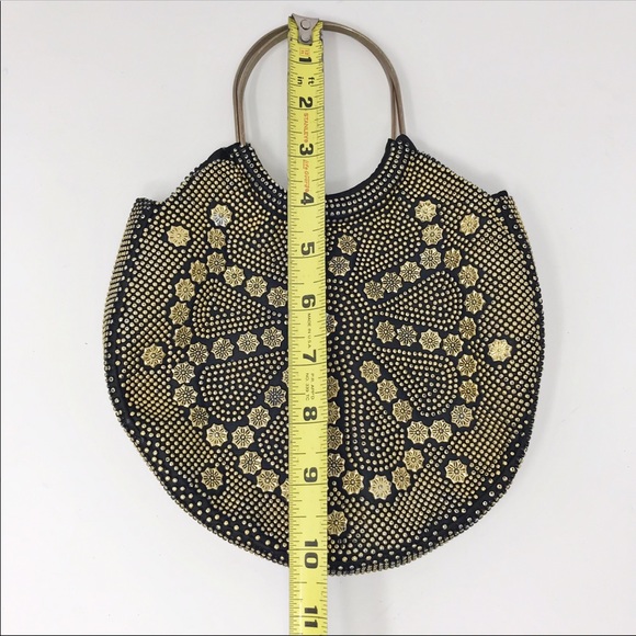 Vintage Black/Gold Beaded Purse With Metal Handles - Picture 10 of 11